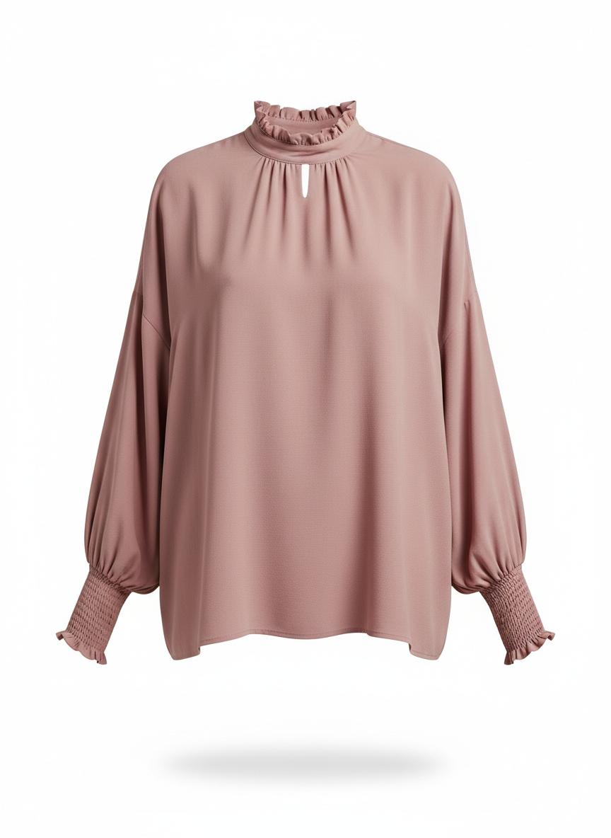 Women's Blouse with a Ruffled Neck Cut
